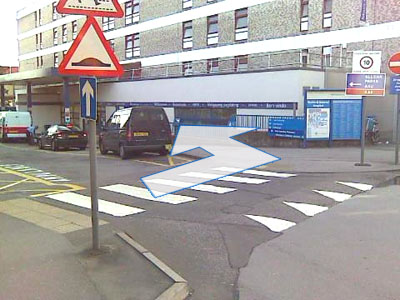 Picture of the zebra crossing over the main road through the Watford Hospital Site
