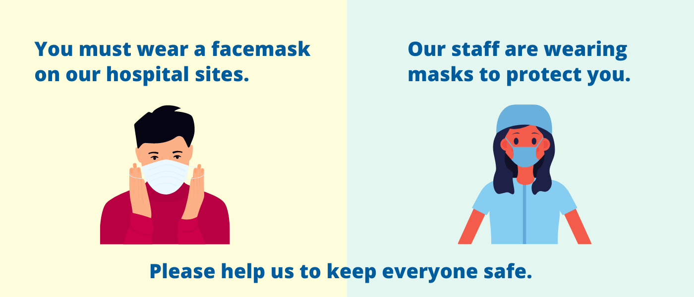 Graphic asking visitors to wear facemasks when they enter hospital