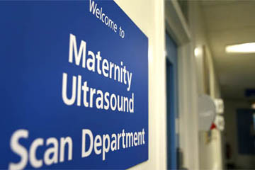 Picture of a sign saying Welcome to Maternity Ultrasound Scan Department