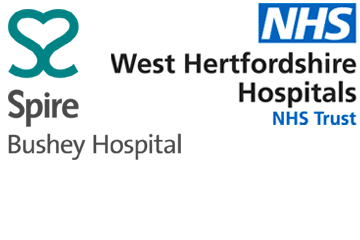 Picture of the logos of Spire healthcare and West Hertfordshire Hospitals NHS trust