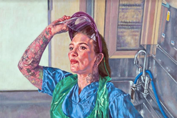 Picture of a portrait of mortuary manager Katie Tomkins by Roxana Halls
