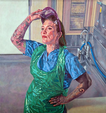 Picture of a portrait of mortuary manager Katie Tomkins by Roxana Halls
