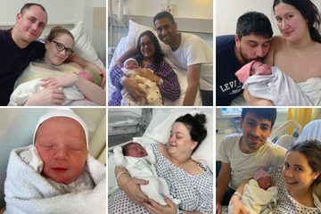 Picture of New Year babies brings with parents in a hospital setting