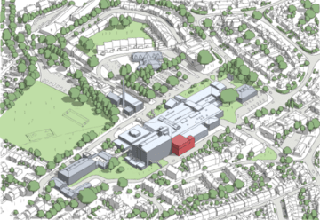 Picture of an artist's impression of the location of the new elective care hub at St Albans City Hospital