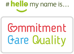 Picture of the Hello my name is and our values logos