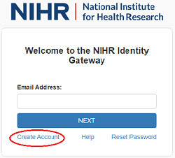 Picture of an NIHR create an account box