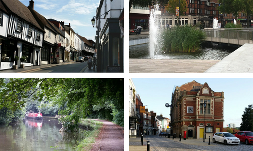 Picture showing St Albans, Watford, the Grand Union Canal and Hemel Hempstead