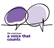 Picture of two blank speech bubbles that links to Your Vioce Coiunts page