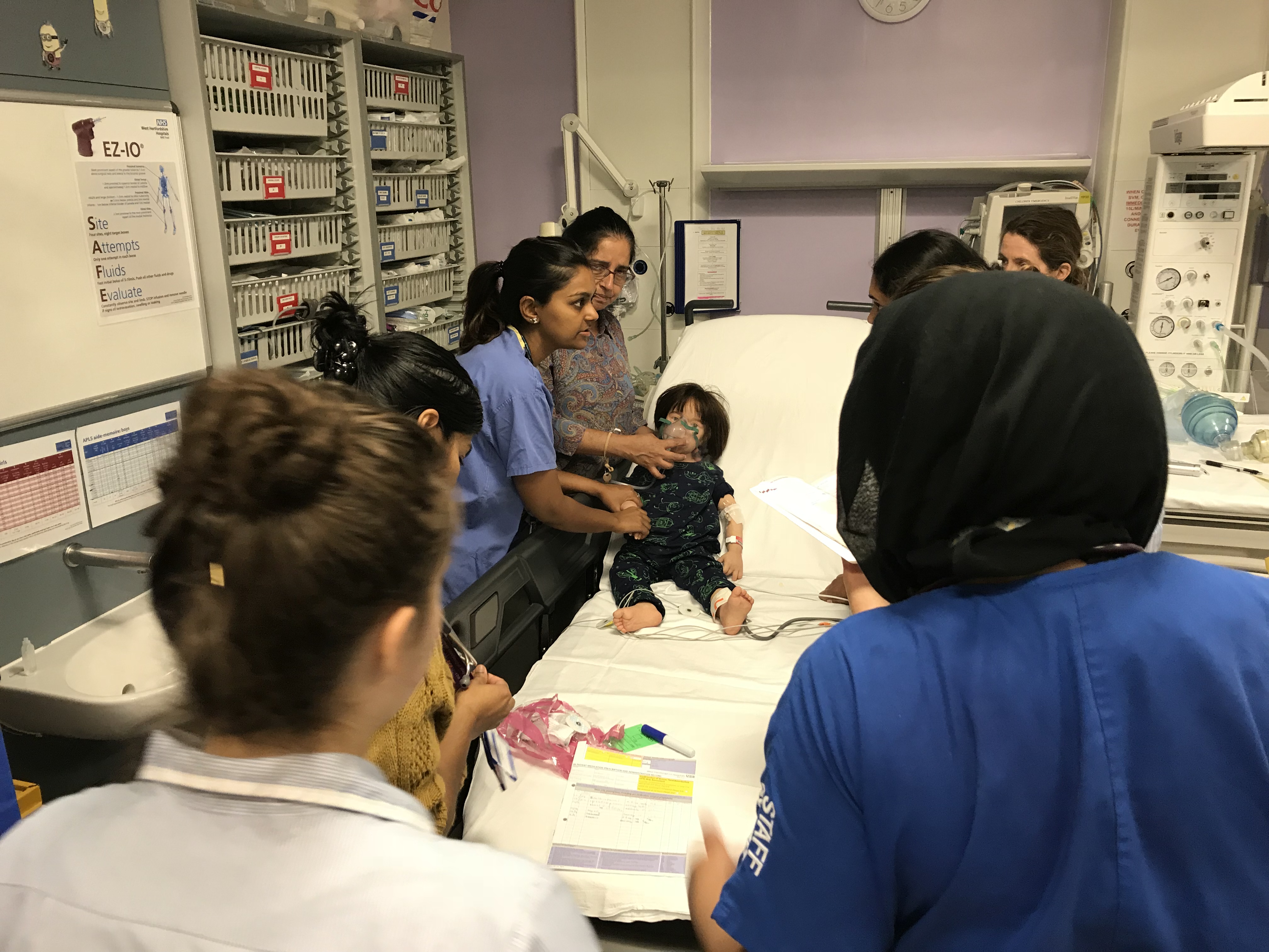 Picture shows a simulated paediatric patient being treated by a multi disciplinary team in the Childrens Emergency Department